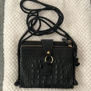 Brahmin Black Croc-Embossed Crossbody Bag with Gold Hardware
